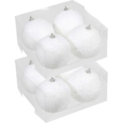 8x Kunststof kerstballen met sneeuw effect wit 10 cm - Kerstbal