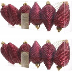 12x Kunststof dennenappel kerstballen glitter donkerrood 8 cm kerstboom versiering/decoratie - Kersthangers