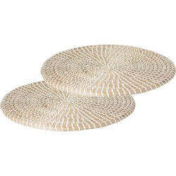 Secret de Gourmet Tafel Placemat - 4x - zeegras - wit - D35 cm - Placemats