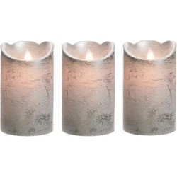 3x Zilveren stompkaarsen met led-licht 12 cm - LED kaarsen