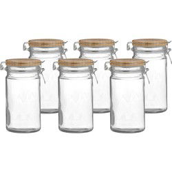 Urban Living Weckpot/inmaakpot - 6x - 1L - glas - met beugelsluiting - bamboe deksel - Weckpotten
