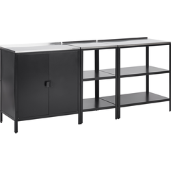 VILAMA - Tuin kookeiland met keukenkast - Zwart - 3-delig - RVS