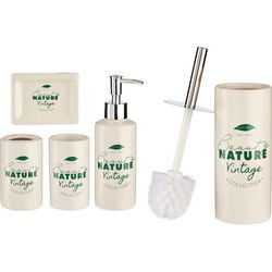 Badkamer accessoires set met tekst 5-delig gebroken wit van keramiek - Badkameraccessoireset
