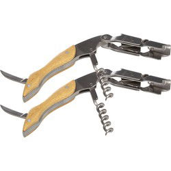 2x stuks bamboe flesopener/kelnermes 3-in-1 - Flesopeners