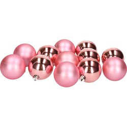 12x stuks kunststof kerstballen bubblegum roze 6 cm glans/mat - Kerstbal