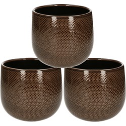 Set van 4x stuks bloempot bruin ribbels keramiek voor kamerplant H16 x D18 cm - Plantenpotten