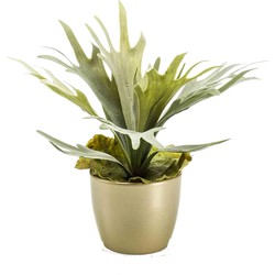 Emerald Kunstplant Staghorn varen - groen - in gouden pot - 38 cm - Kunstplanten