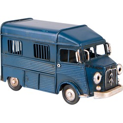 Clayre & Eef Decoratie Miniatuur Bus 16x7x9 cm Blauw Ijzer Decoratie Model