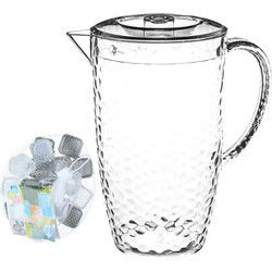 Waterkan/karaf met deksel - 20x ijsblokjes herbruikbaar - 2L - kunststof - Schenkkannen