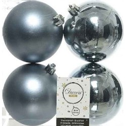 Decoris Kerstballen - 4x st - grijs blauw - D10 cm - kunststof - Kerstbal