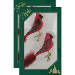 4x stuks luxe glazen decoratie vogels op clip kardinaal rood 15 cm - Kersthangers