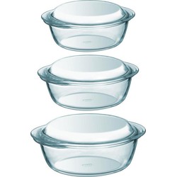 Set van 3x stuks ronde glazen ovenschalen met deksel 1,4 en 2,1 en 3 liter - Overige artikelen