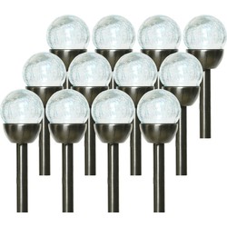 12x Buitenlamp/tuinlamp Navi craquele bol 24 cm RVS op steker kleurveranderend - Prikspotjes