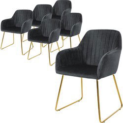 Eetkamerstoel set van 6 met rugleuning en armleuningen Grijze keukenstoel met microvezel fluwelen hoes ML design