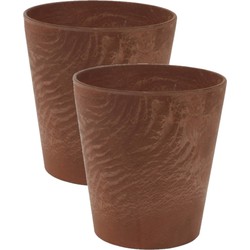 3x stuks plantenpot/bloempot in een natuursteen look Dia 17 cm en Hoogte 15 cm dark terra cotta - Plantenpotten