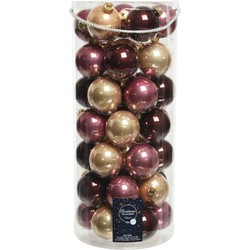49x stuks glazen kerstballen roze/lichtbruin/donkerbruin 6 cm glans en mat - Kerstbal