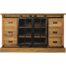 HSM Collection-Dressoir Blackburn 2 Deur 6 La-2-140x43x85-Naturel/Zwart-Teak/Metaal