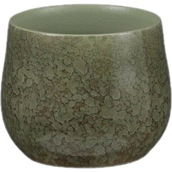 Mica Decorations - Plantenpot/bloempot - Terracotta - groen - D16 x H13 cm - Plantenpotten