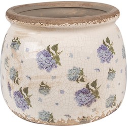 Clayre & Eef Bloempot  Ø 16x13 cm Beige Blauw Keramiek Bloemen Bloempot Binnen