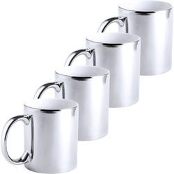 4x Zilveren koffie mokken/bekers met metallic glans 350 ml - Bekers
