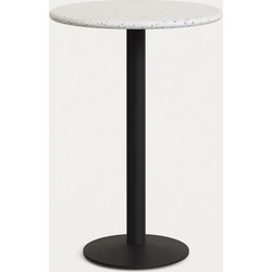 Kave Home - Hoge ronde Saura bar tafel van geschilderd metaal met wit terrazzo blad  96 x Ø70 cm