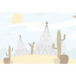 Sanders & Sanders fotobehang woestijn met cactussen lichtblauw en beige - 3,6 x 2,7 m - 600984