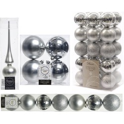 Kerstversiering kunststof kerstballen met piek zilver 6-8-10 cm pakket van 42x stuks - Kerstbal