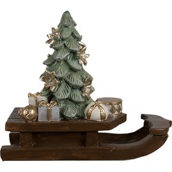 Clayre & Eef Kerstdecoratie Beeld Slee 20x8x17 cm Bruin Kunststof