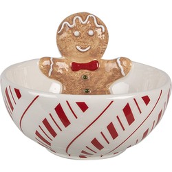 Clayre & Eef Decoratie schaal 250 ml Wit Rood Keramiek Gingerbread man Serveerkom
