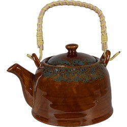 Clayre & Eef Theepot met Filter Bruin Blauw Keramiek