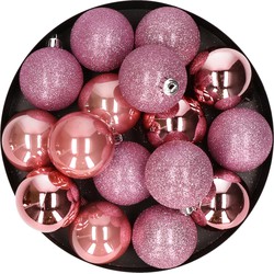 Cosy & Trendy Kerstballen - 12 stuks - roze - 6 cm - kunststof - Kerstbal