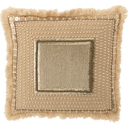 J-line - Kussen Boord Ibiza Katoen Beige/wit - 45x45x4cm