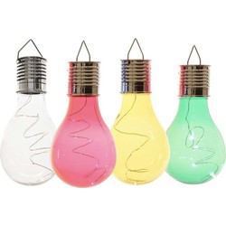 4x Buitenlampen/tuinlampen lampbolletjes/peertjes 14 cm transparant/groen/geel/rood - Buitenverlichting