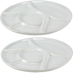 Vakjesbord - 2x - wit - 23 cm - 6 vakjes - fondue/gourmet/bbq bord - vakjesborden - Gourmetborden