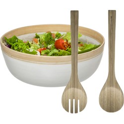 Secret de Gourmet Slakom/schaal met slacouvert - Bamboe - D30 cm - Saladeschalen