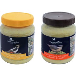 2x Potten buitenvogelvoer vogelpindakaas gemixte smaken 330 gram - Vogelvoer