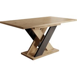 Meubella Eetkamertafel Xandra - Eiken - Zwart - 160 cm - Uitschuifbaar