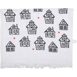 Clayre & Eef Gastendoekje 40x66 cm Wit Zwart Katoen Rechthoek Gingerbread house