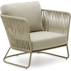 Kave Home - Outdoor-fauteuil Saconca van touw en groen gegalvaniseerd staal