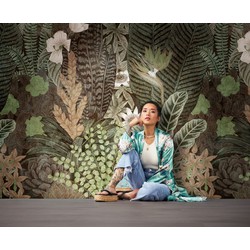 One Wall one Role fotobehang jungle-motief groen, beige, wit en bruin - 371 x 280 cm - AS-382431