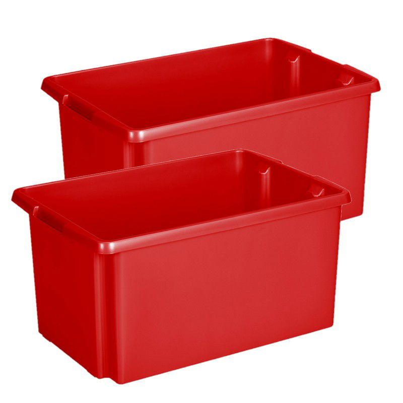 Sunware Opslagbox - 2 stuks - kunststof 51 liter rood 59 x 39 x 29 cm - Opbergbox - 