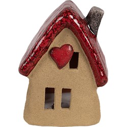 Clayre & Eef Decoratie Beeld Huis 10x8x13 cm Bruin Rood Keramiek