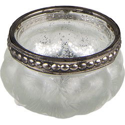 Clayre & Eef Theelichthouder  Ø 5x3 cm Wit Glas Metaal Waxinelichthouder