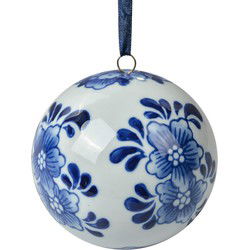 Clayre & Eef Decoratie Hanger Ø 8 cm Wit Blauw Keramiek Bloemen