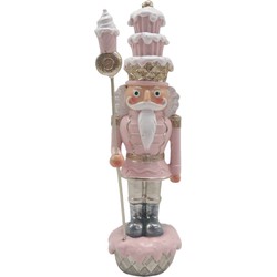 Clayre & Eef Beeld  Notenkraker 16 cm Roze Kunststof Kerstdecoratie Beeld decoratie Decoratieve Accessoires