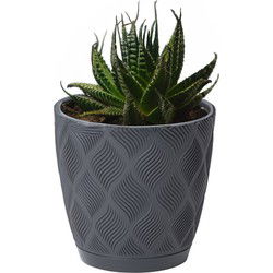 Form Plastic Plantenpot/bloempot New Age - kunststof - antraciet - D17 x H15 cm - met schotel - Plantenpotten