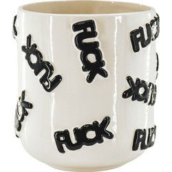 Pot - 'FUCK' - Ceramics - White/Black -  17,5x17,5x17,5cm