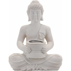 Solar lamp boeddha beeldje wit 28 cm - Tuinbeelden