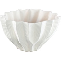 PTMD Merc White ceramic pot wavy ribbed low S