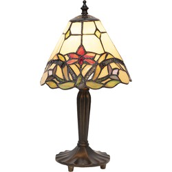 LumiLamp Tiffany Tafellamp  Ø 20x36 cm  Beige Rood Glas Bloemen Tiffany Bureaulamp